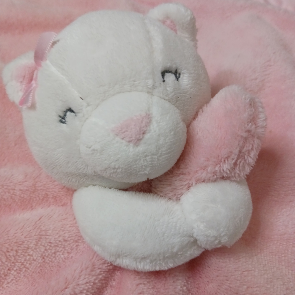 Vintage Carter's 2018 Pink lovey w/White Kitty Satin Back 68294 Snuggly